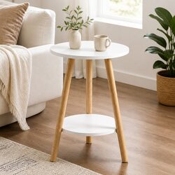 Round Coffee Table 2-Tier Side Table Living Room Bedroom Storage Organiser