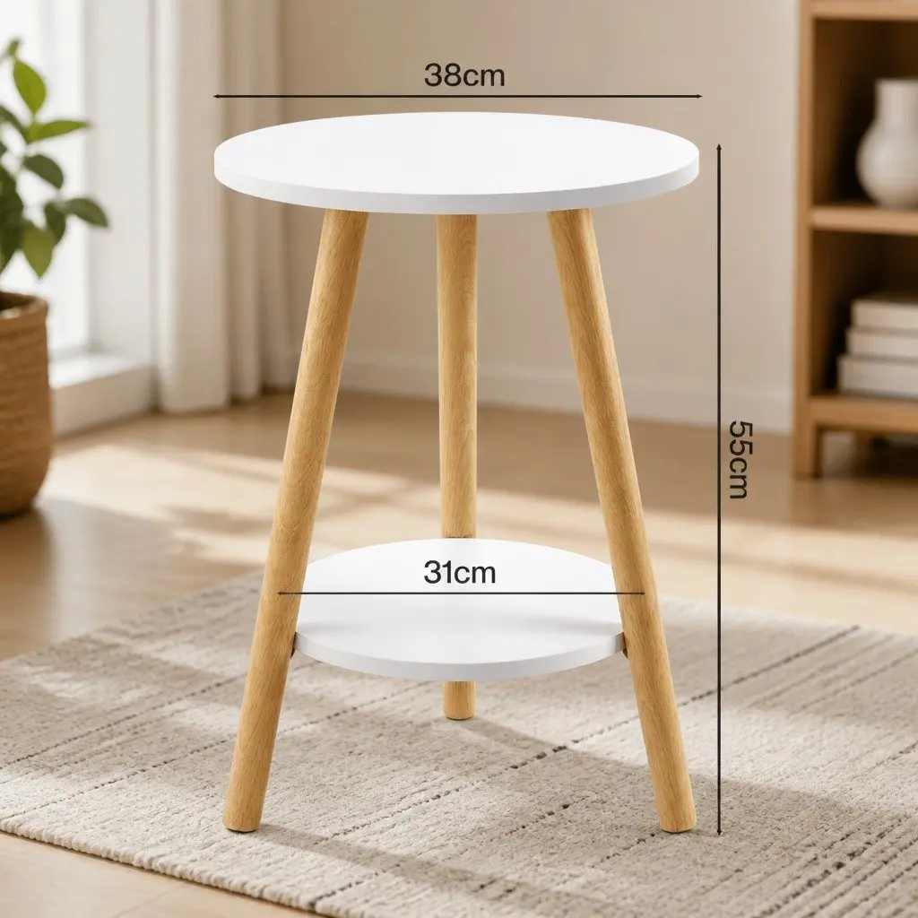 Round Coffee Table 2-Tier Side Table Living Room Bedroom Storage Organiser