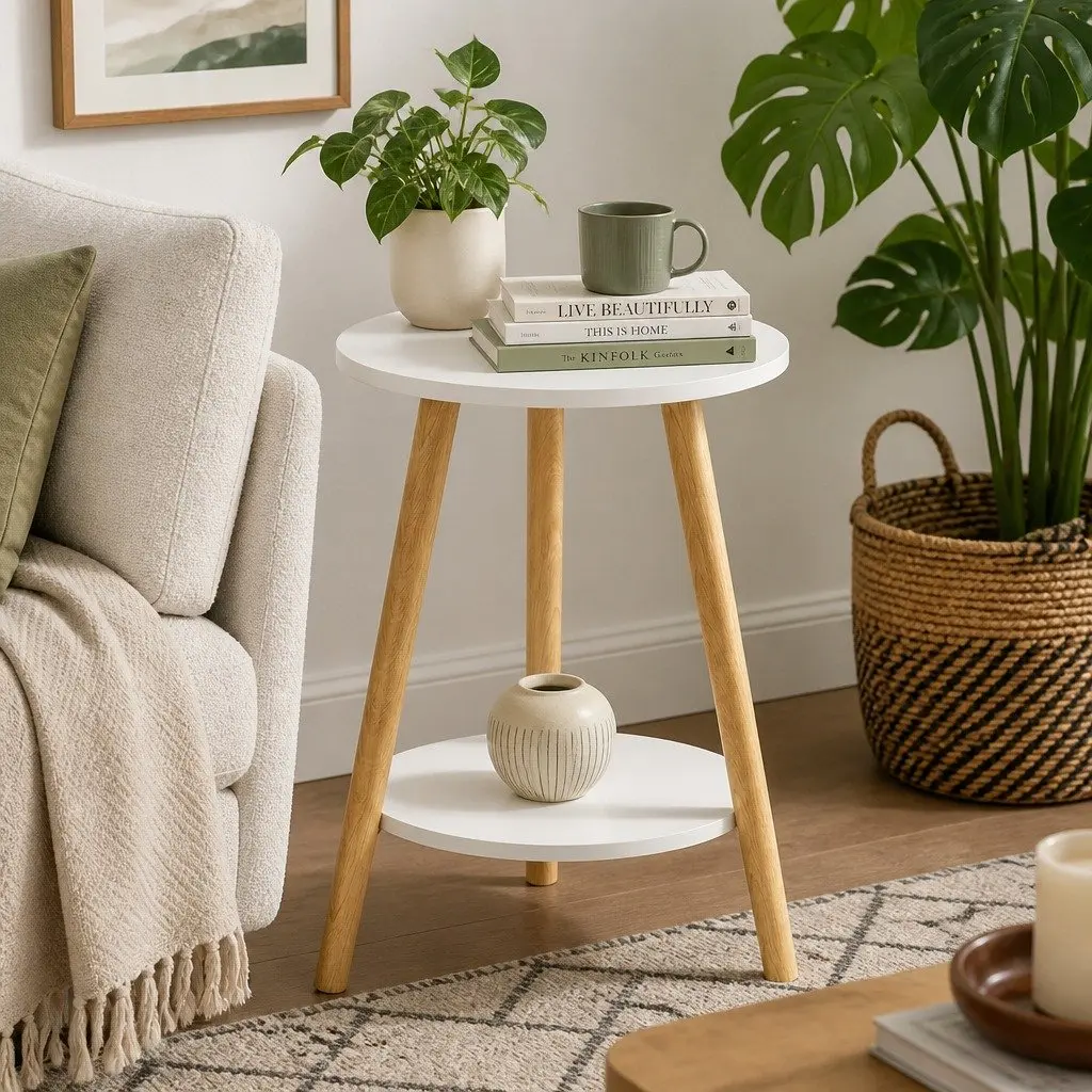 Round Coffee Table 2-Tier Side Table Living Room Bedroom Storage Organiser