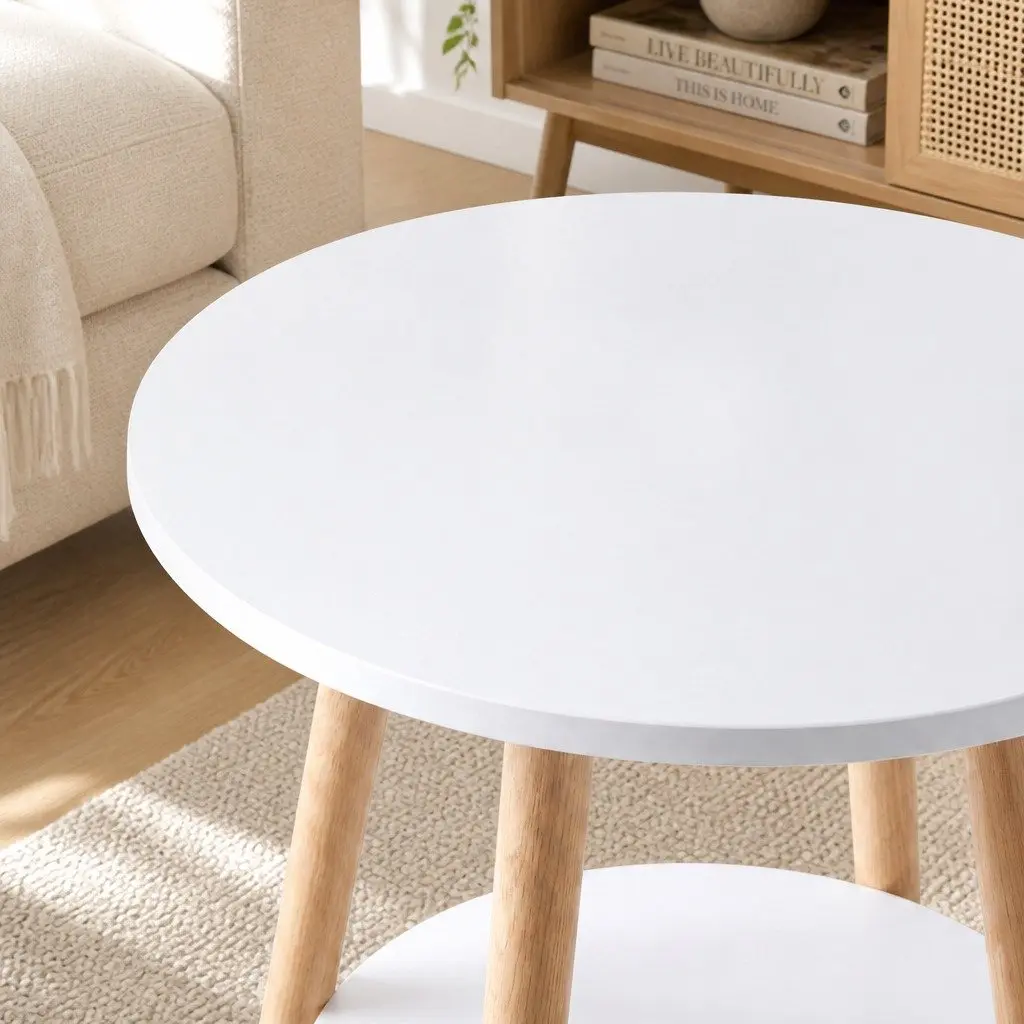 Round Coffee Table 2-Tier Side Table Living Room Bedroom Storage Organiser
