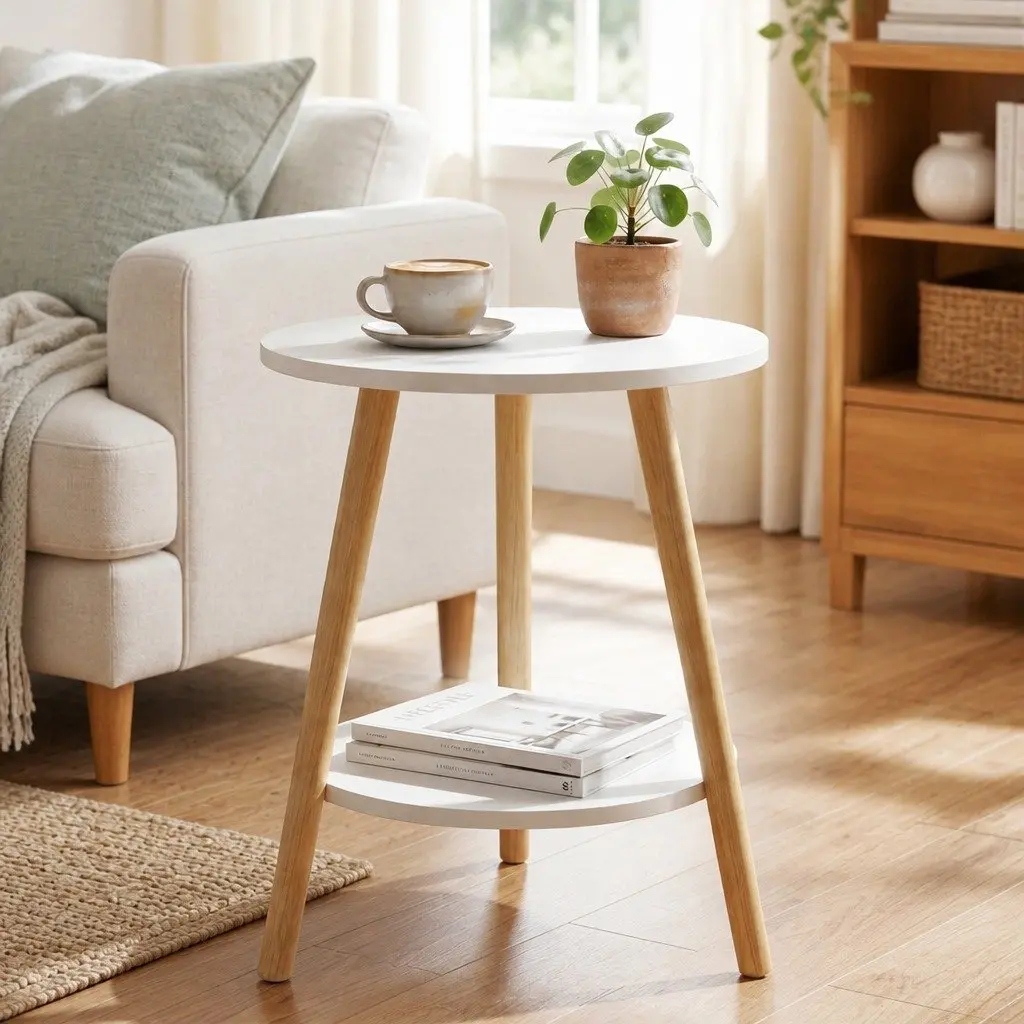 Round Coffee Table 2-Tier Side Table Living Room Bedroom Storage Organiser