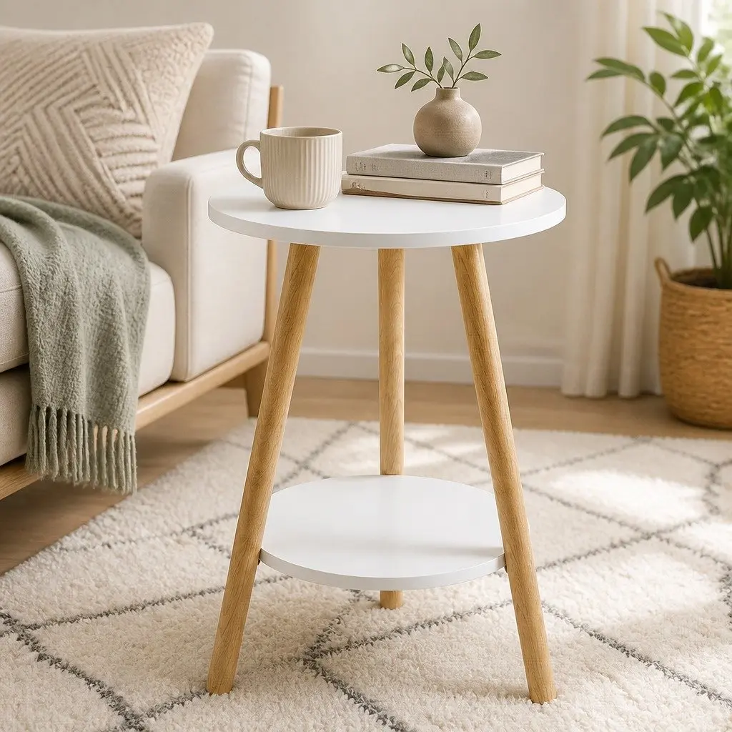 Round Coffee Table 2-Tier Side Table Living Room Bedroom Storage Organiser