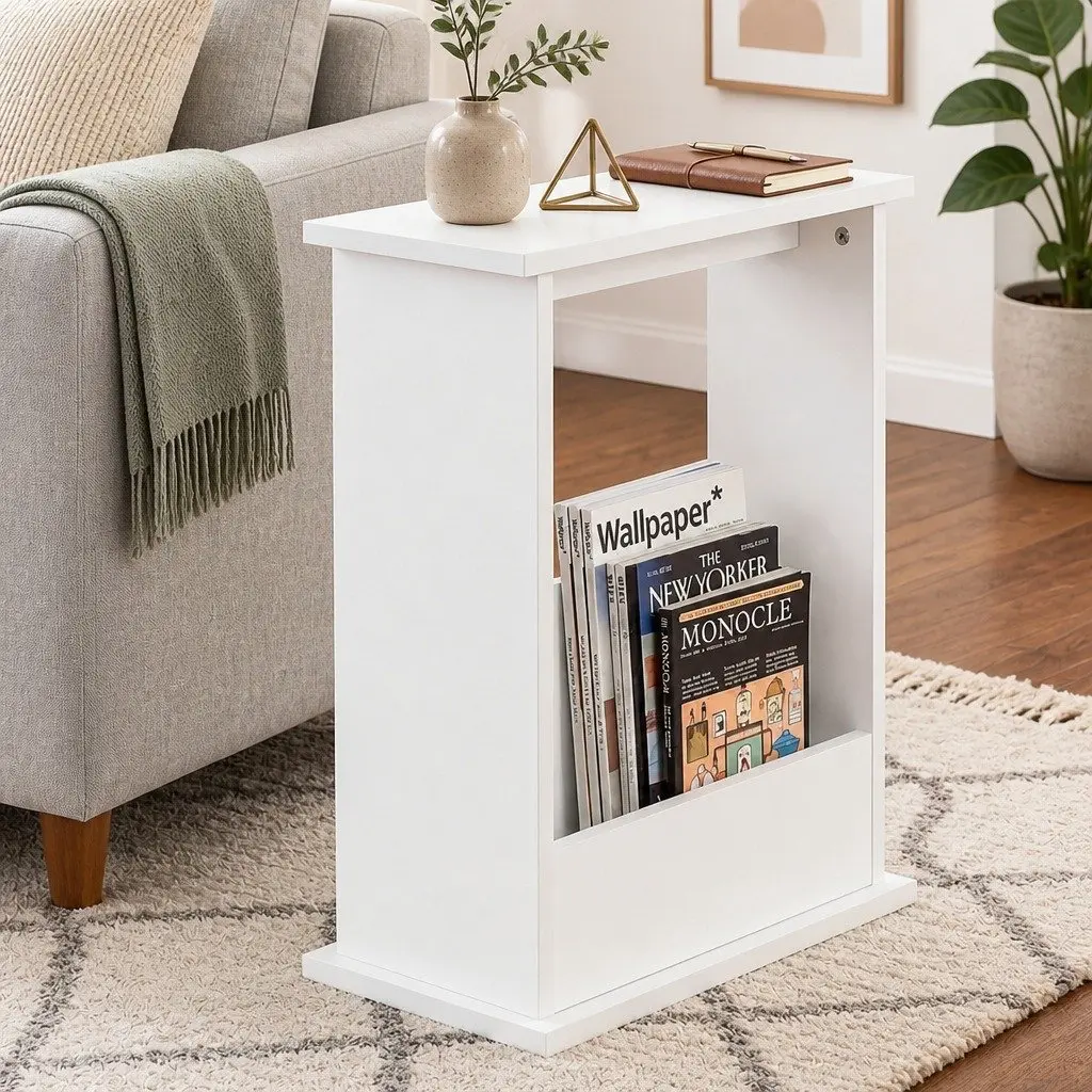 Narrow Side Table Modern Office Bedside Storage Magazine Rack Slim End Table