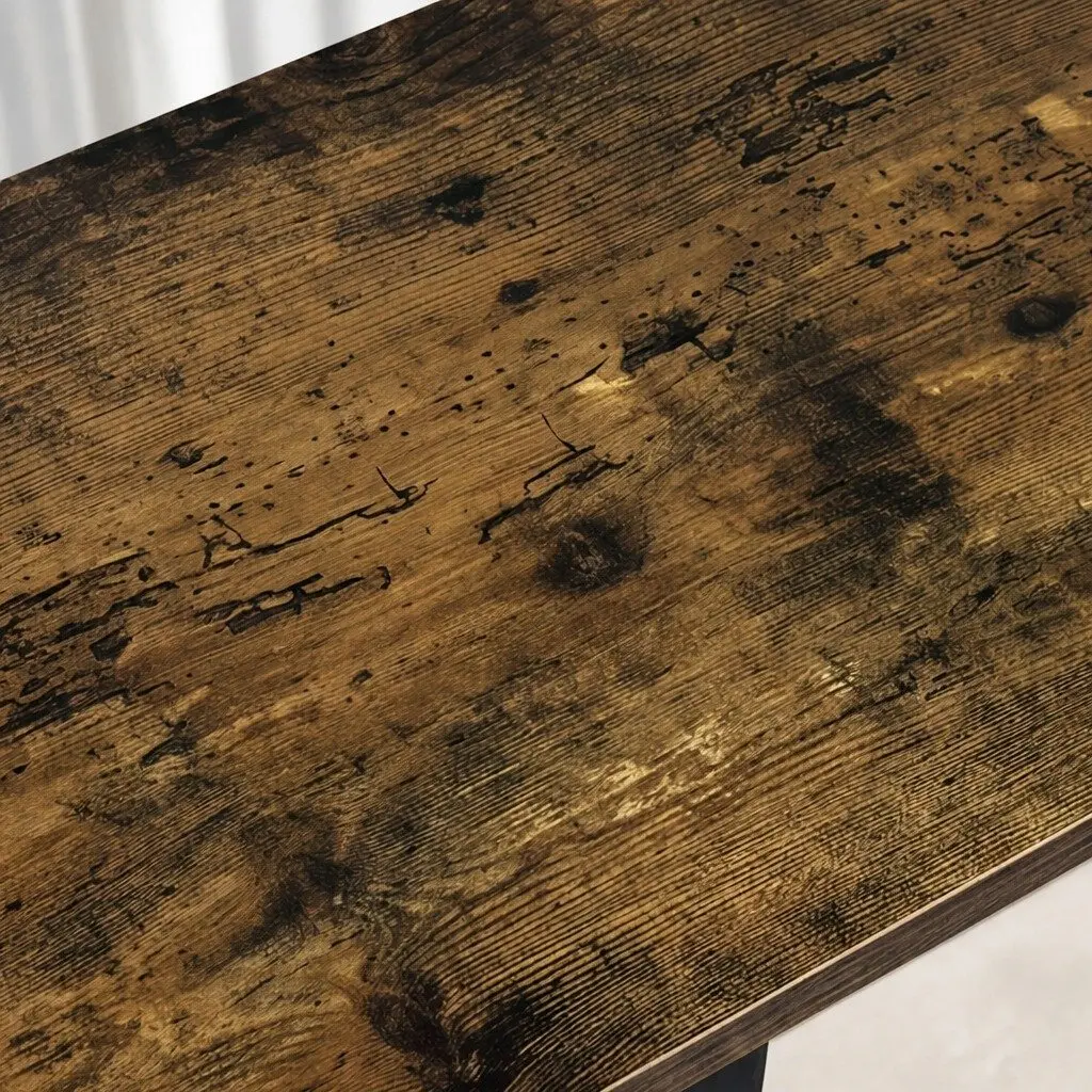C Shaped Side Table Compact Waterproof Metal Frame Rustic Brown and Black