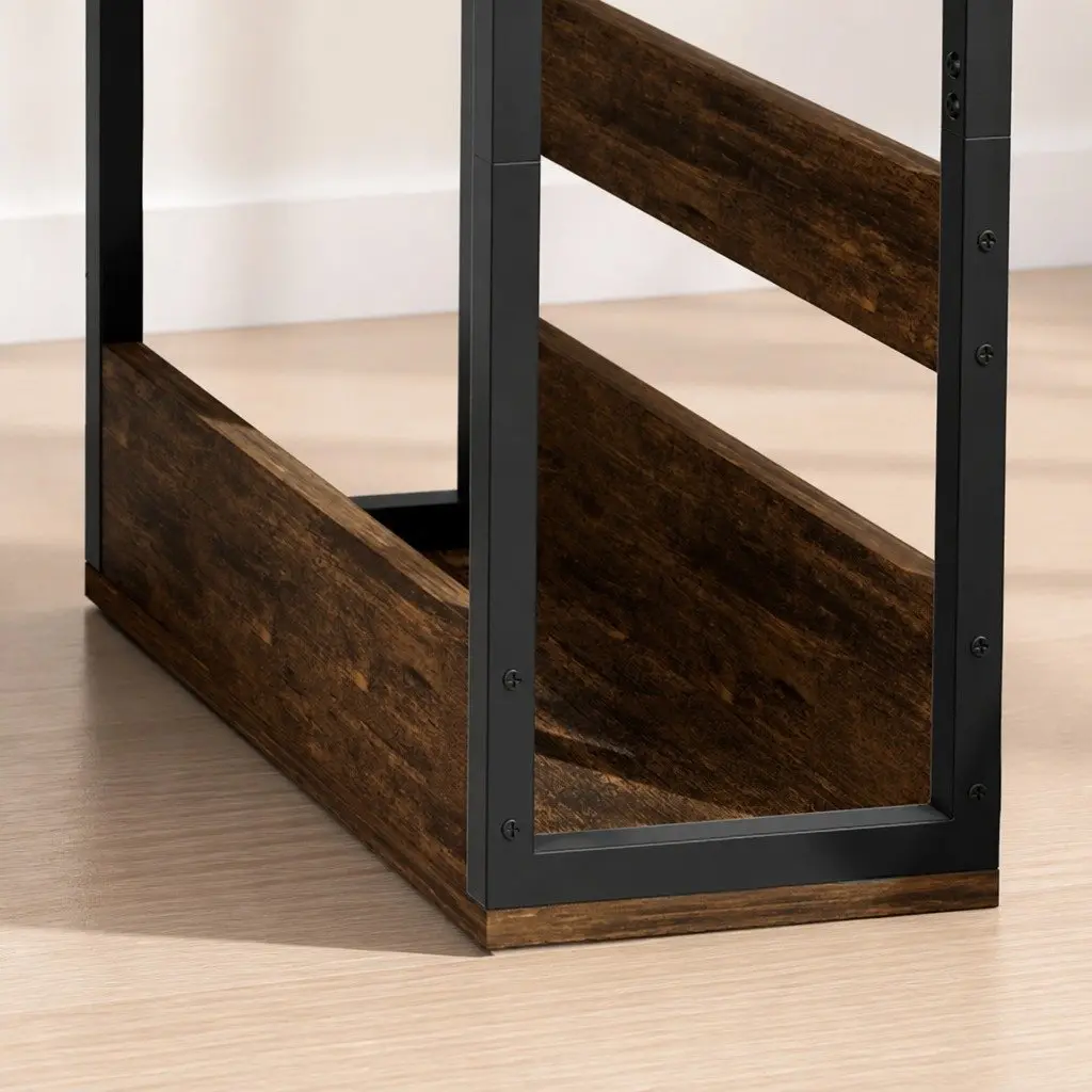 3-Tier Side Table Metal Frame Wood Top Compact Living Room End Table Brown Black