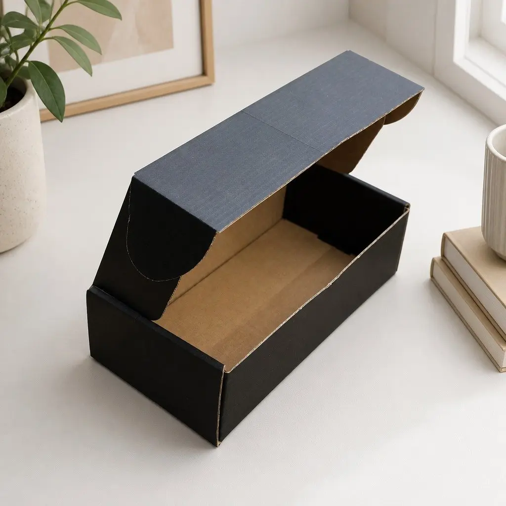 Self-Locking Cardboard Mailer Box 240x125x75mm Black Die-Cut Flat Pack 100 Units