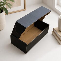 Self-Locking Cardboard Mailer Box 240x125x75mm Black Die-Cut Flat Pack 100 Units