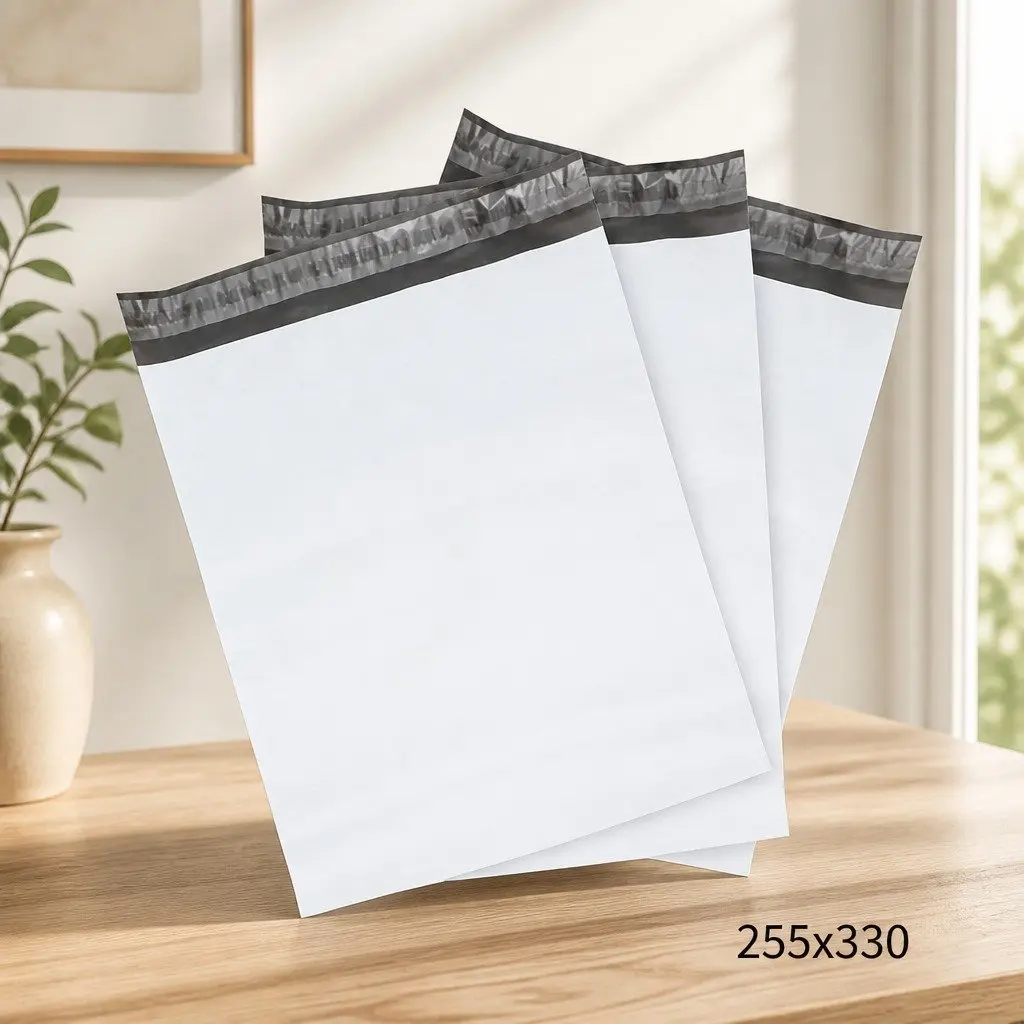 255x330mm White Poly Mailer Self-Sealing Bag 100 Pack
