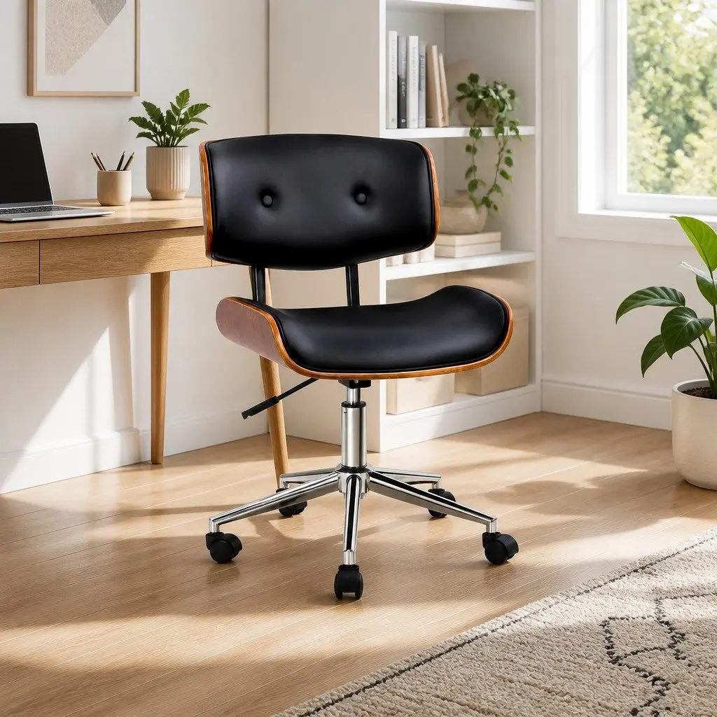 Black Office Chair with Wooden Frame