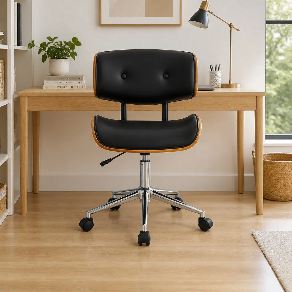 Black Office Chair with Wooden Frame
