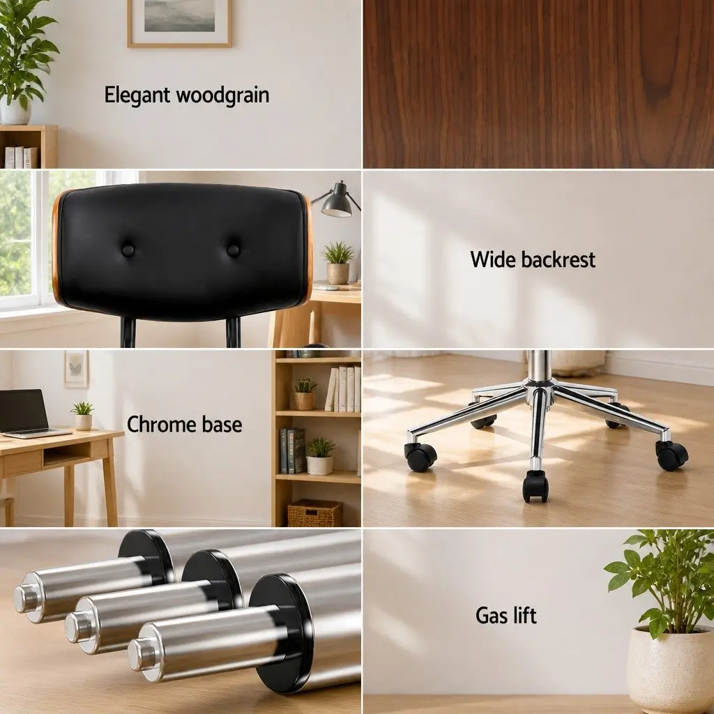 Black Office Chair with Wooden Frame