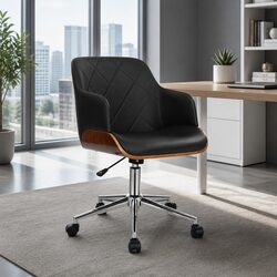 Comfortable Office Chair with Wooden Frame and PU Leather