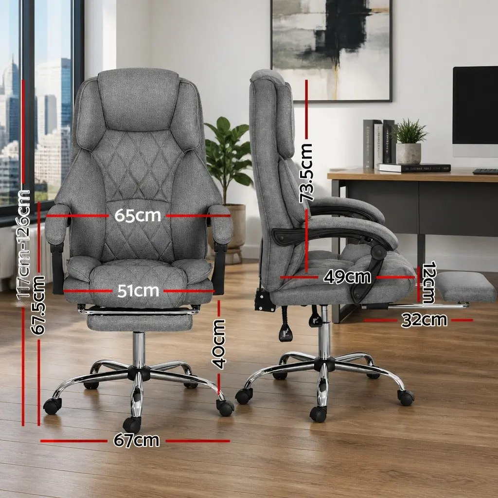 Executive Office Chair with Footrest Reclining Seat High Back Grey