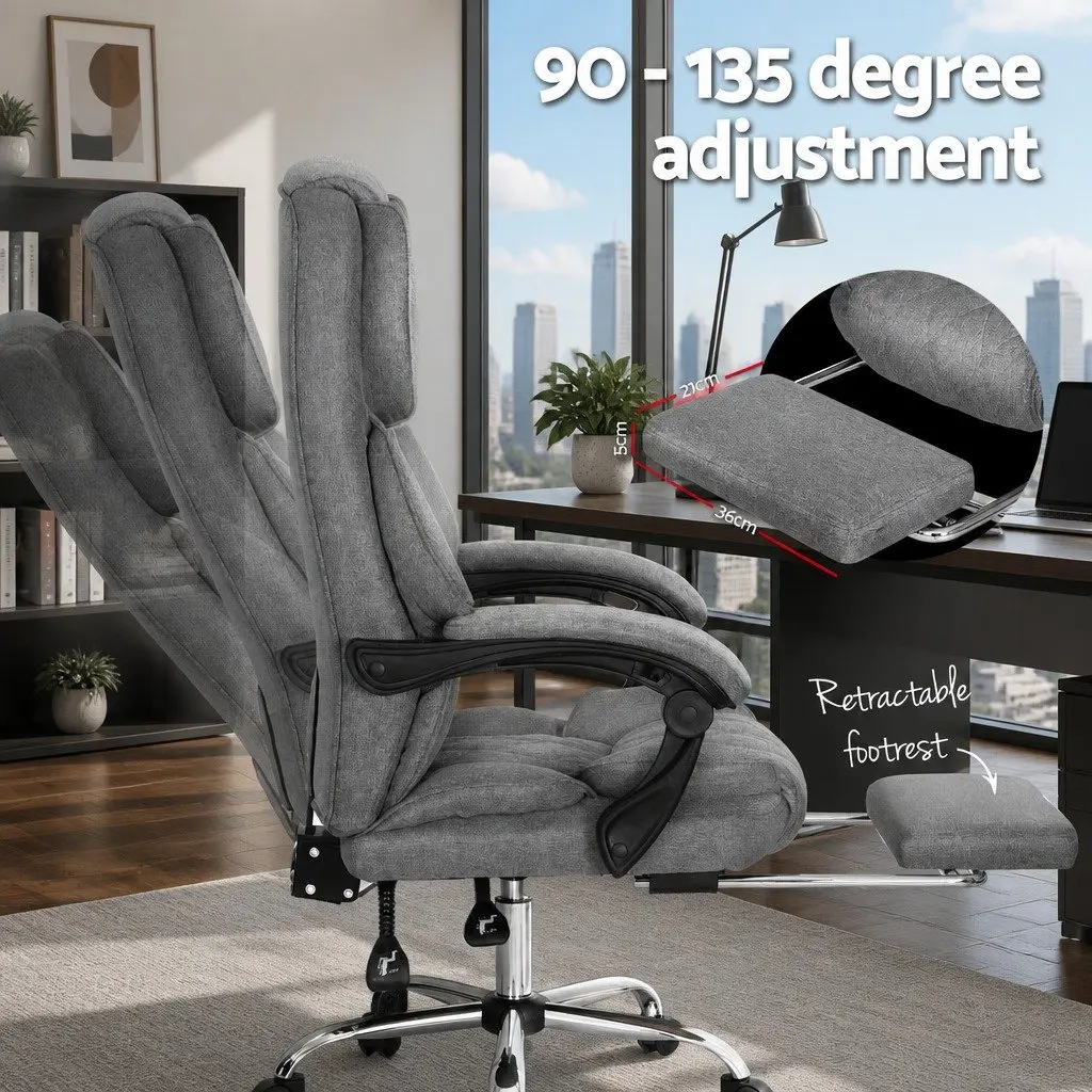 Executive Office Chair with Footrest Reclining Seat High Back Grey