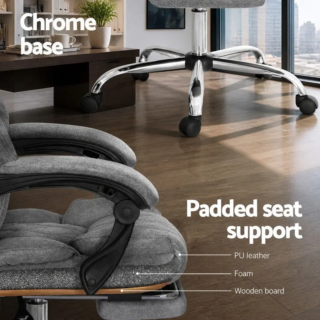 Executive Office Chair with Footrest Reclining Seat High Back Grey