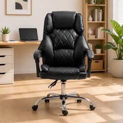 Executive Office Chair Black Recliner High-Back Adjustable Swivel Desk Seat