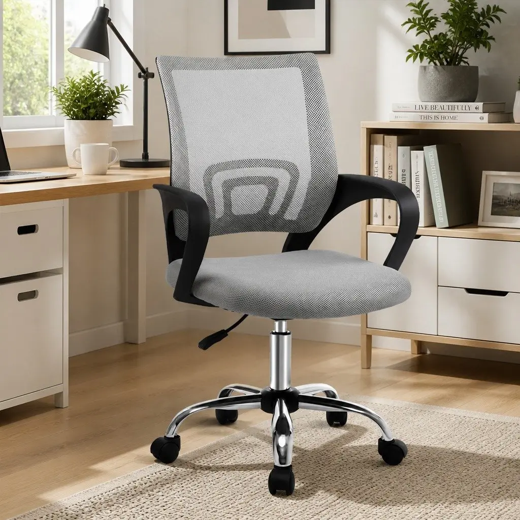 Mesh Office Chair Ergonomic Mid Back Grey 360 Swivel