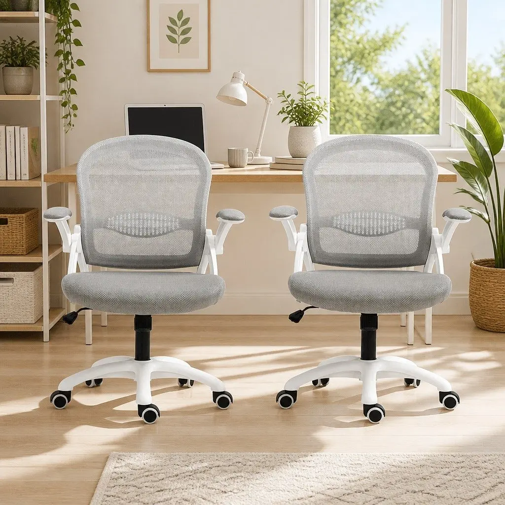 Office Chair Mesh Adjustable Mid Back Grey White