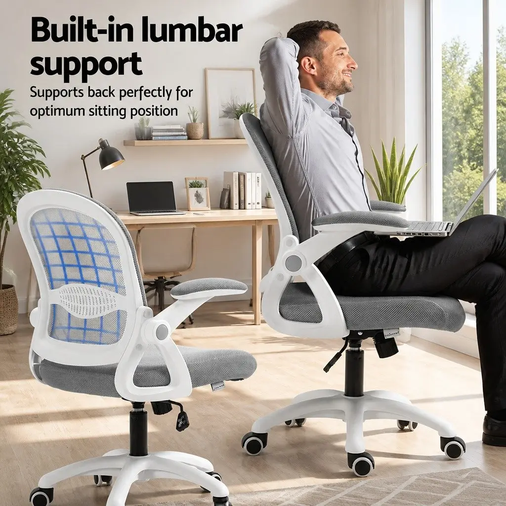 Office Chair Mesh Adjustable Mid Back Grey White