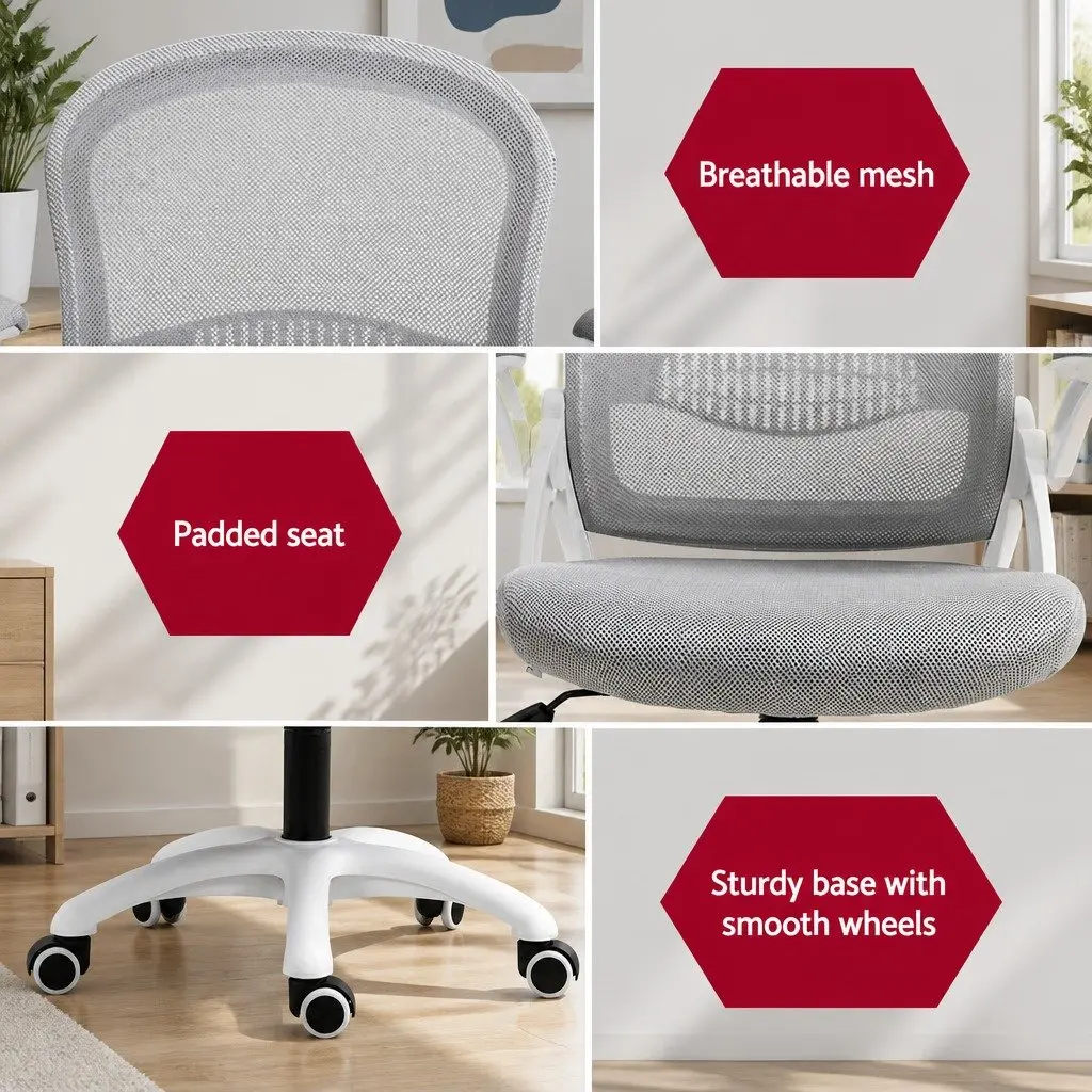 Office Chair Mesh Adjustable Mid Back Grey White