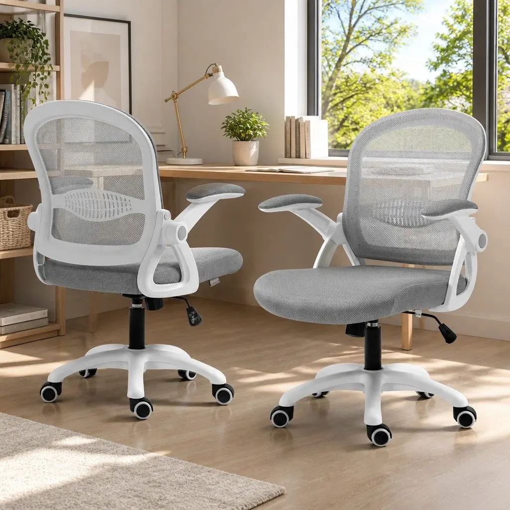 Office Chair Mesh Adjustable Mid Back Grey White
