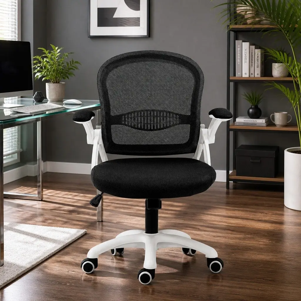 Mesh Office Chair Ergonomic Support Mid Back Adjustable Height Black