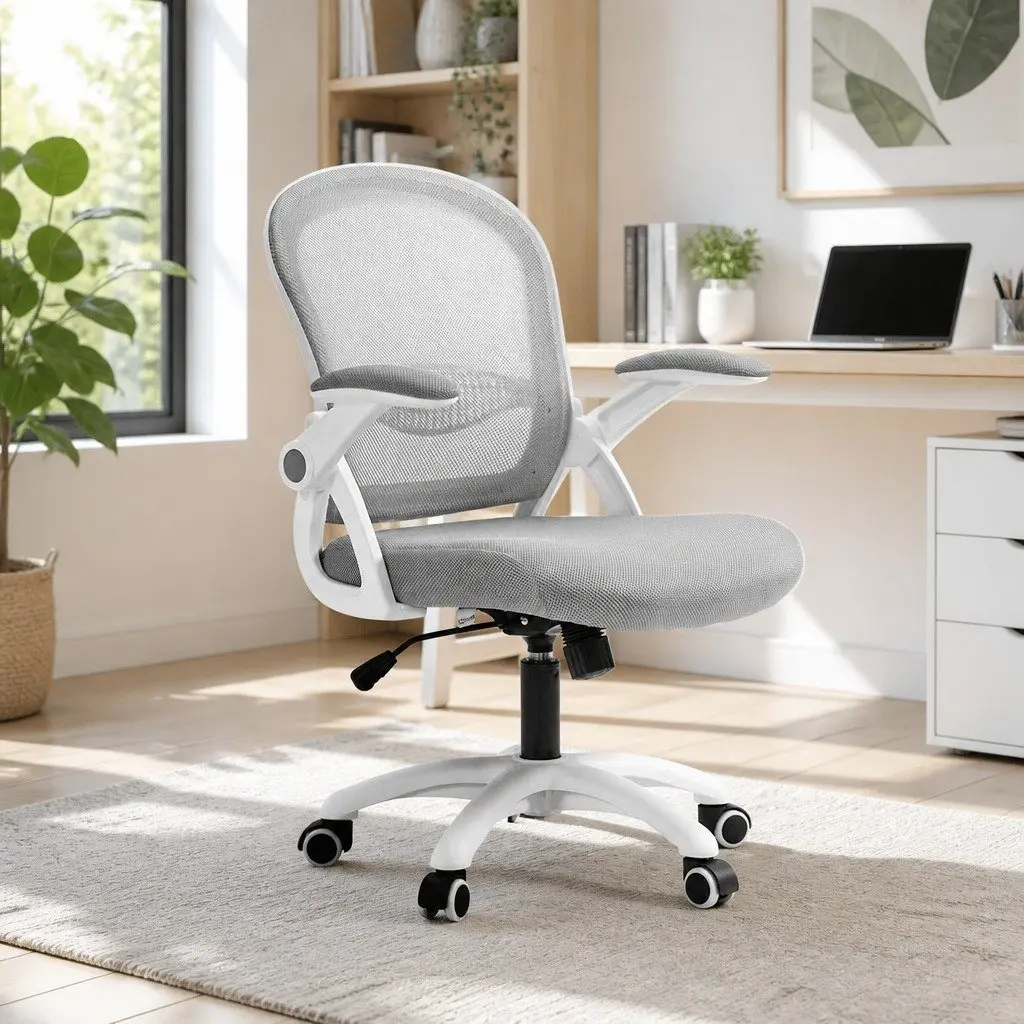 Mesh Office Chair Mid Back Adjustable Height Grey 360 Swivel Tilt