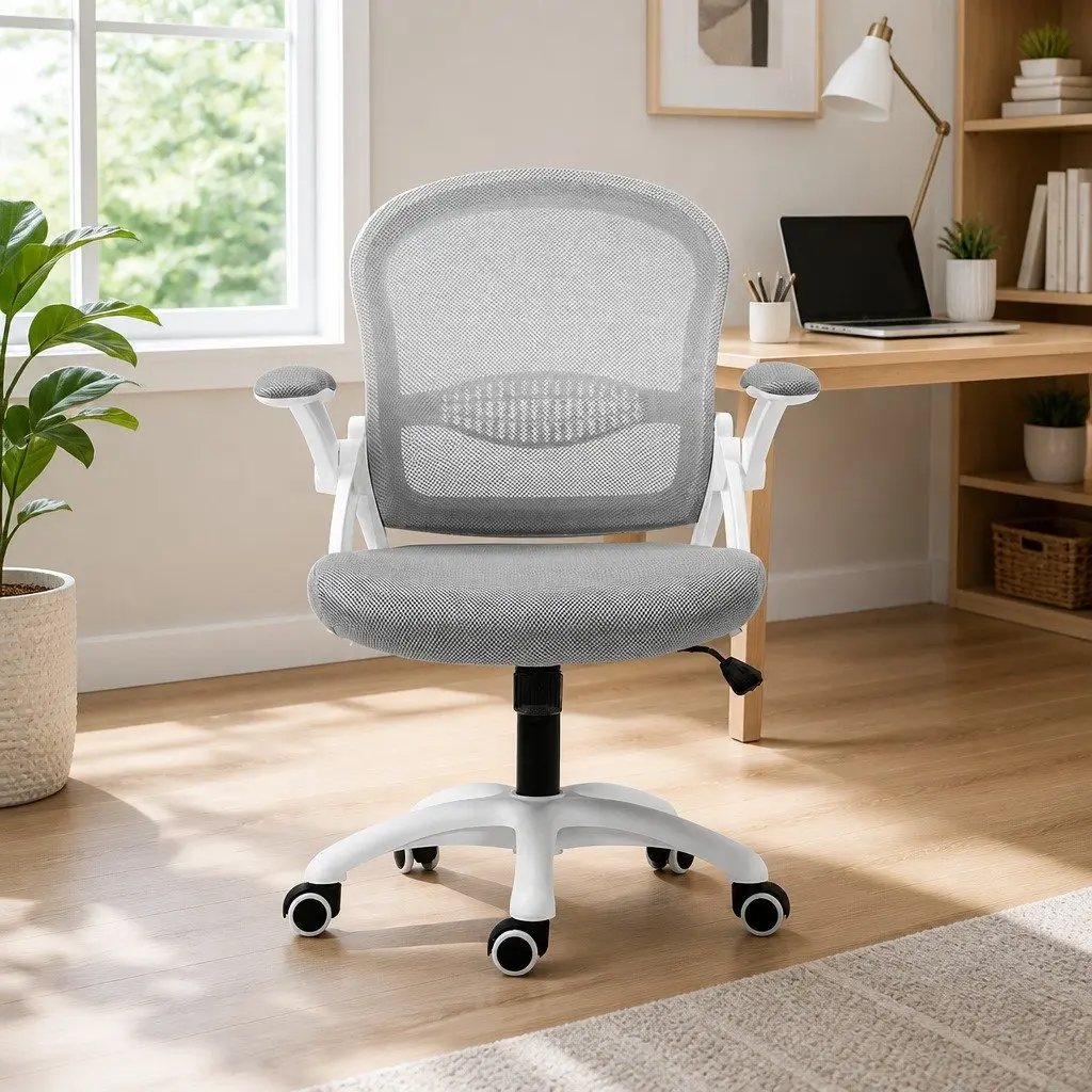 Mesh Office Chair Mid Back Adjustable Height Grey 360 Swivel Tilt