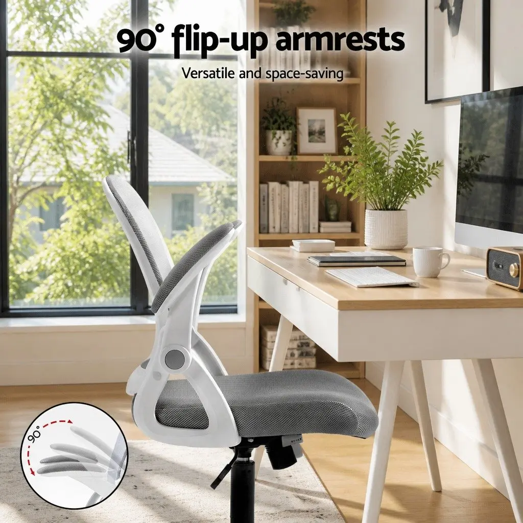 Mesh Office Chair Mid Back Adjustable Height Grey 360 Swivel Tilt