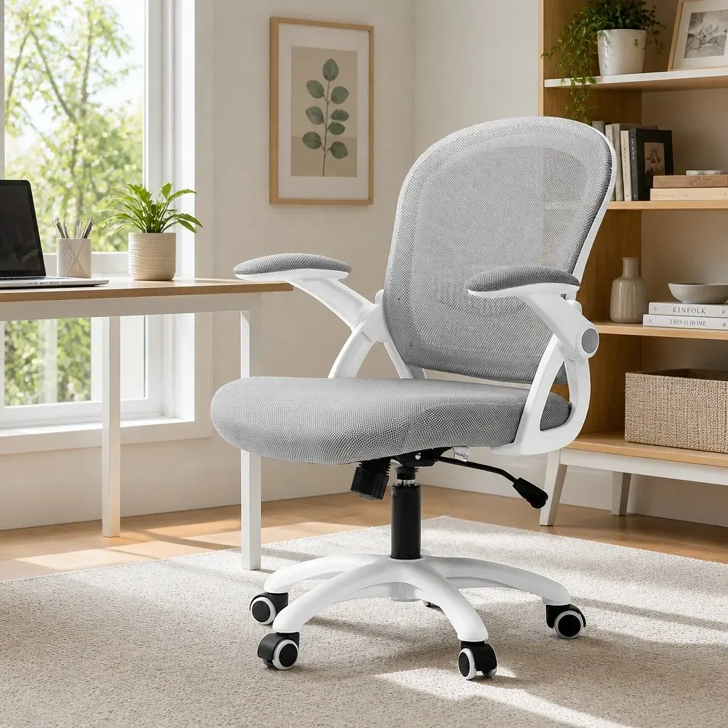 Mesh Office Chair Mid Back Adjustable Height Grey 360 Swivel Tilt