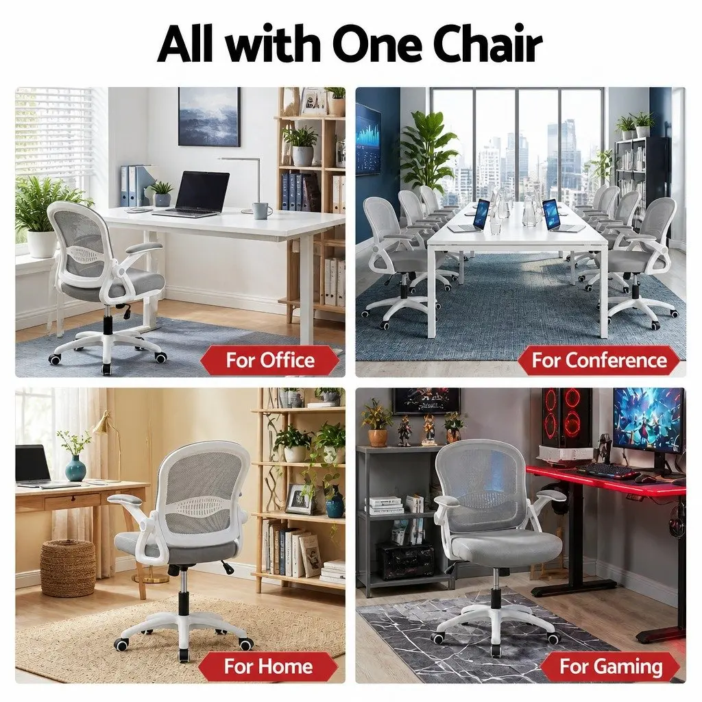 Mesh Office Chair Mid Back Adjustable Height Grey 360 Swivel Tilt