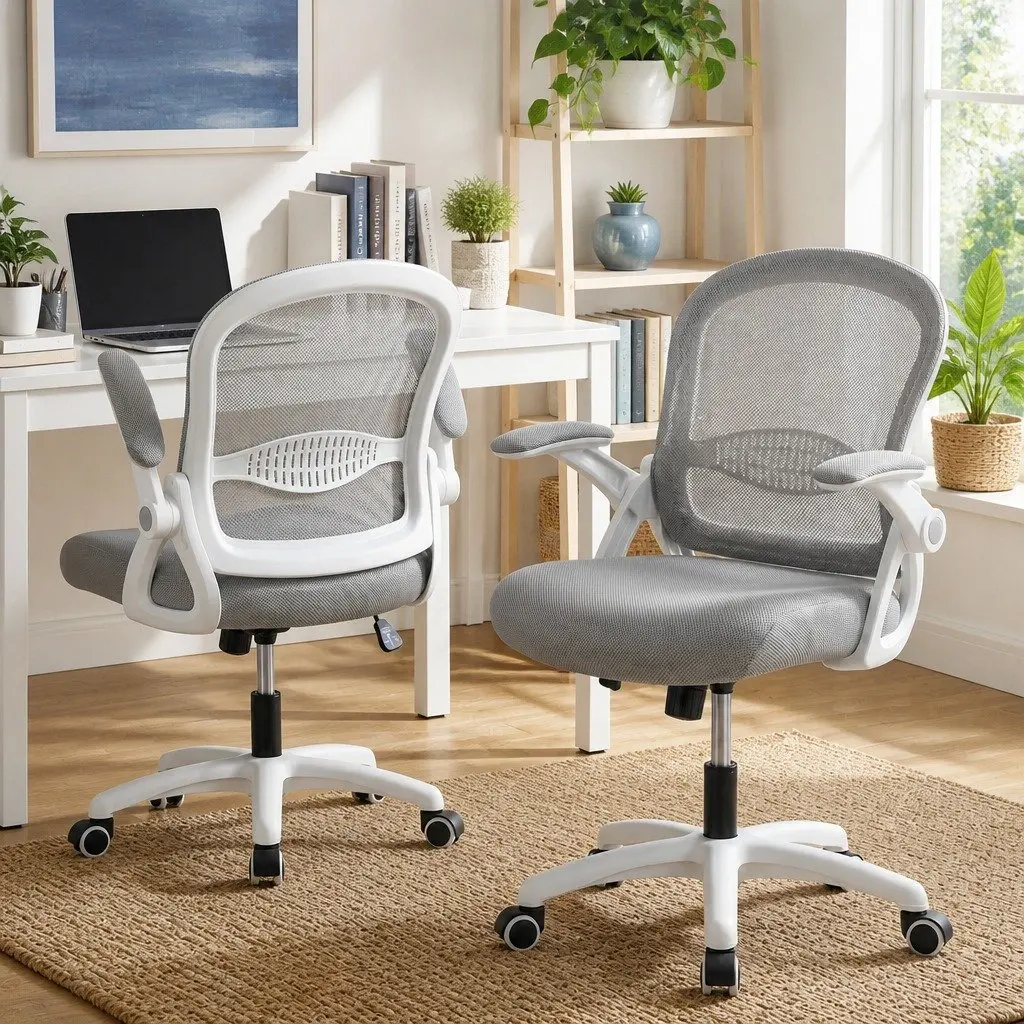 Mesh Office Chair Mid Back Adjustable Height Grey 360 Swivel Tilt