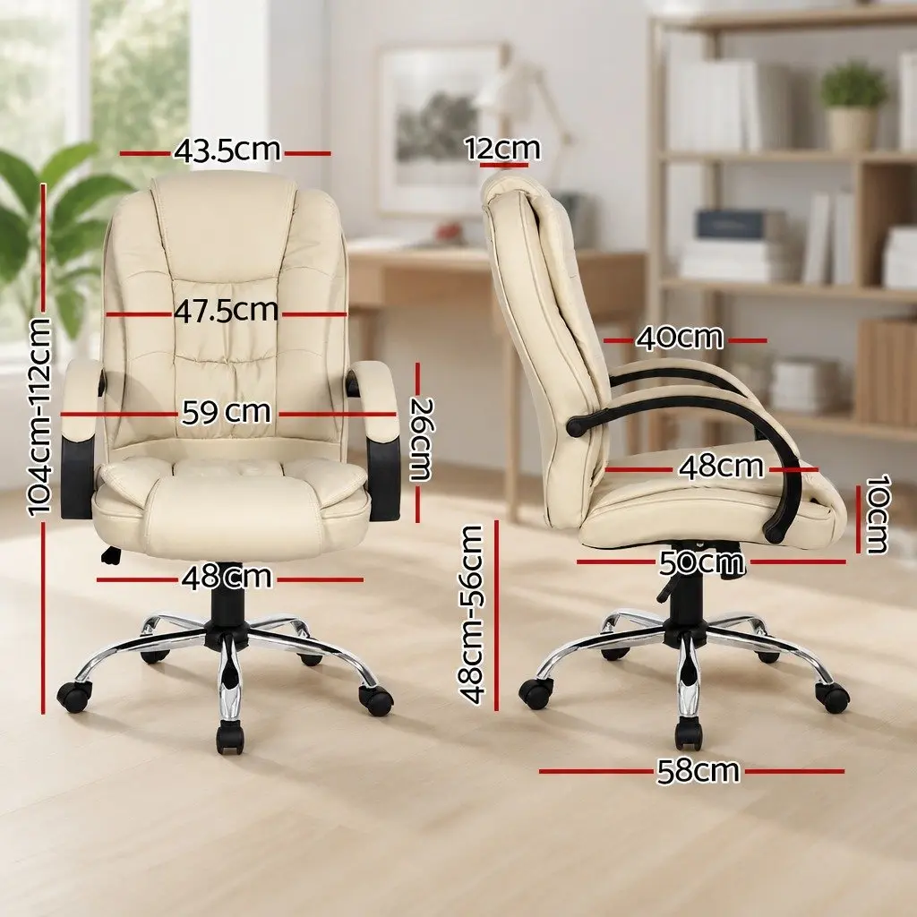 Office Chair Executive High Back Tilt Swivel Padded Headrest Armrests Beige