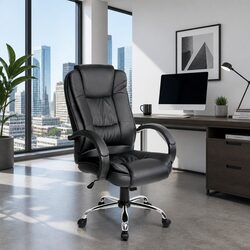 Comfortable High Back Office Chair in Black PU Leather