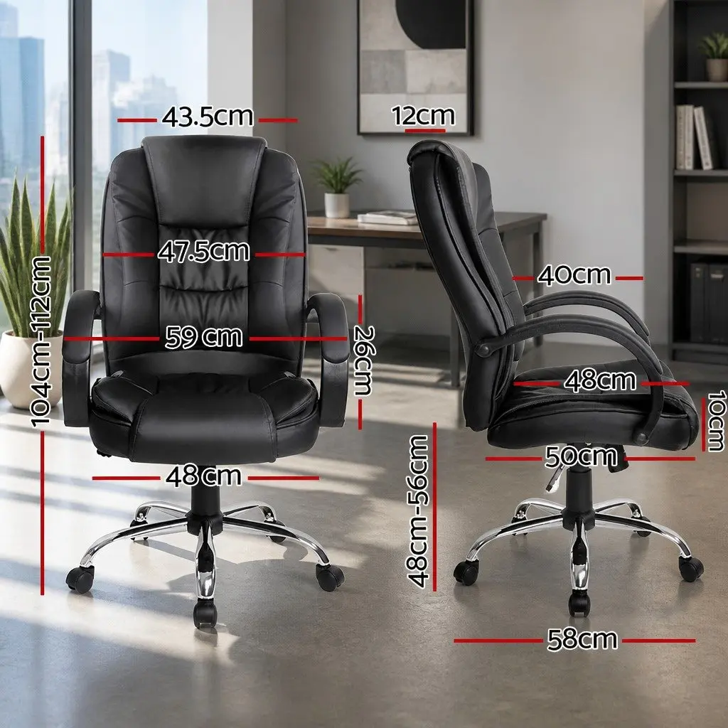 Executive Office Chair High Back Tilt Swivel Black PU Leather