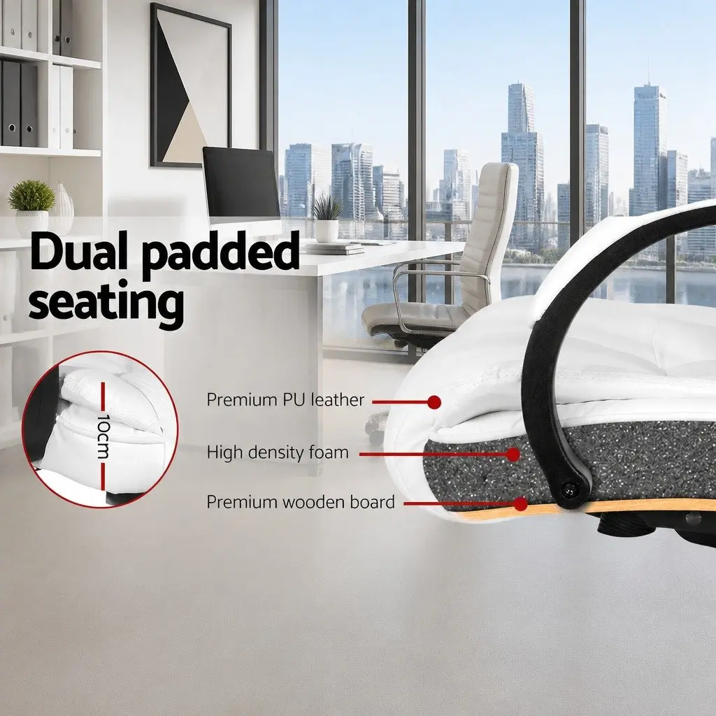 Office Chair Executive High Back Tilt Swivel Padded Headrest Armrests White