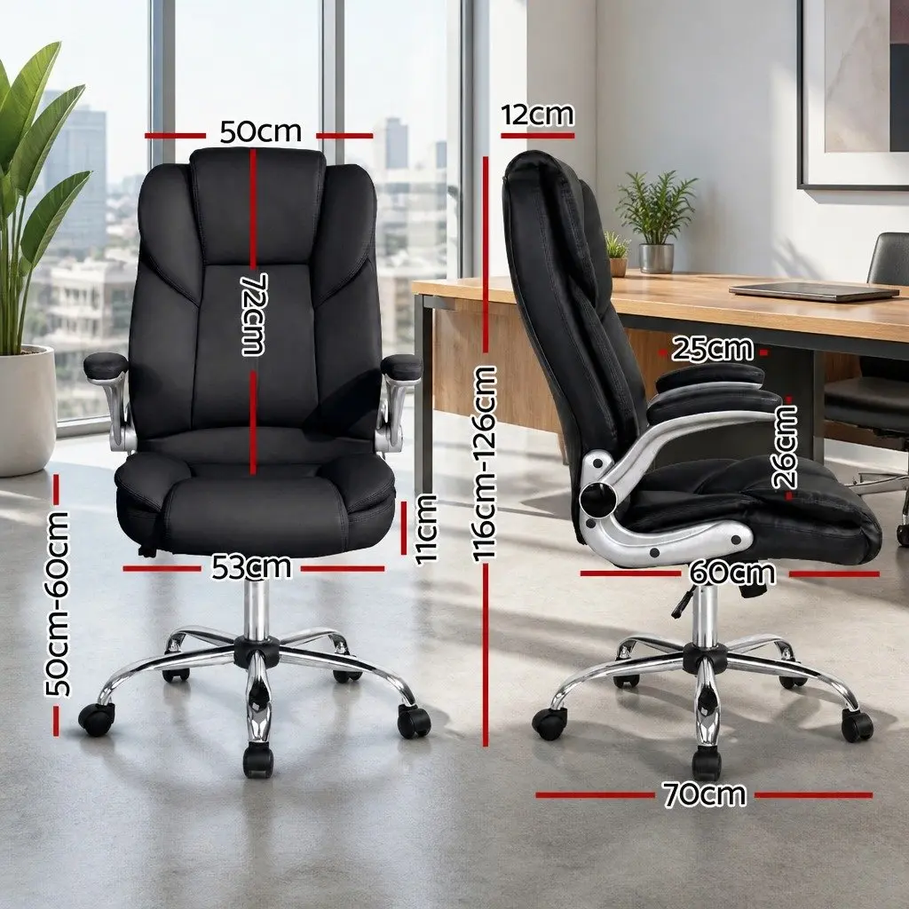 Executive Office Chair Leather High Back Tilt Swivel Lumbar Support Black