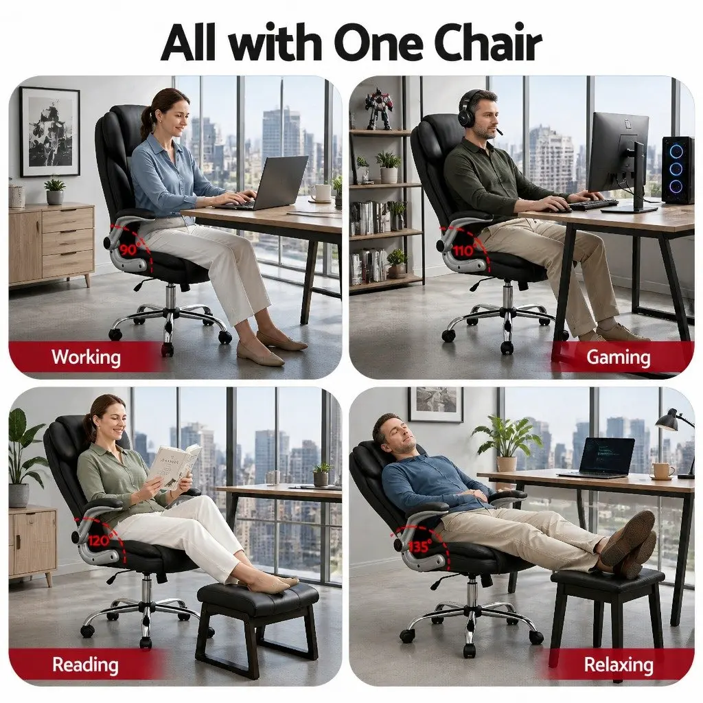 Executive Office Chair Leather High Back Tilt Swivel Lumbar Support Black