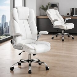 Comfortable and Practical White Leather Office Chair