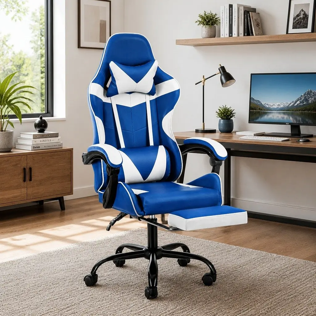 Gaming Chair in Blue & White