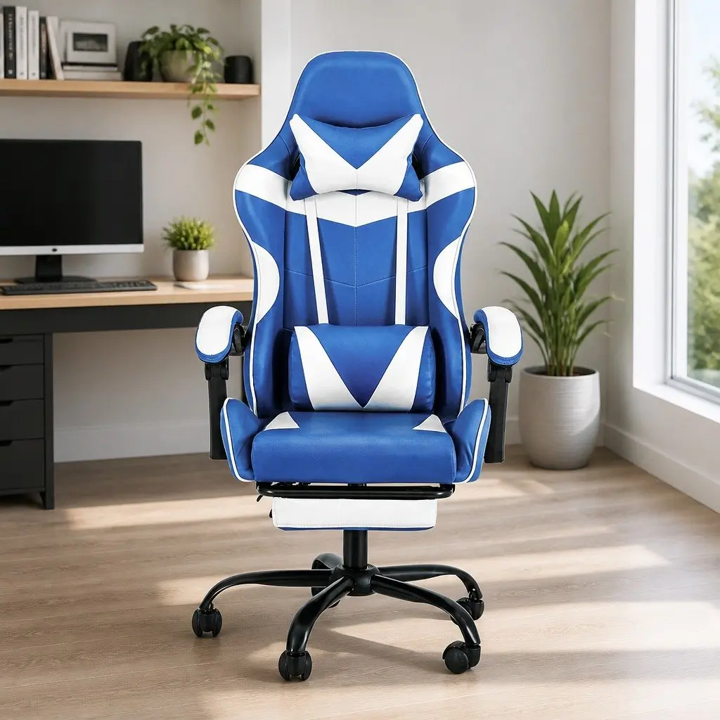 Gaming Chair in Blue & White