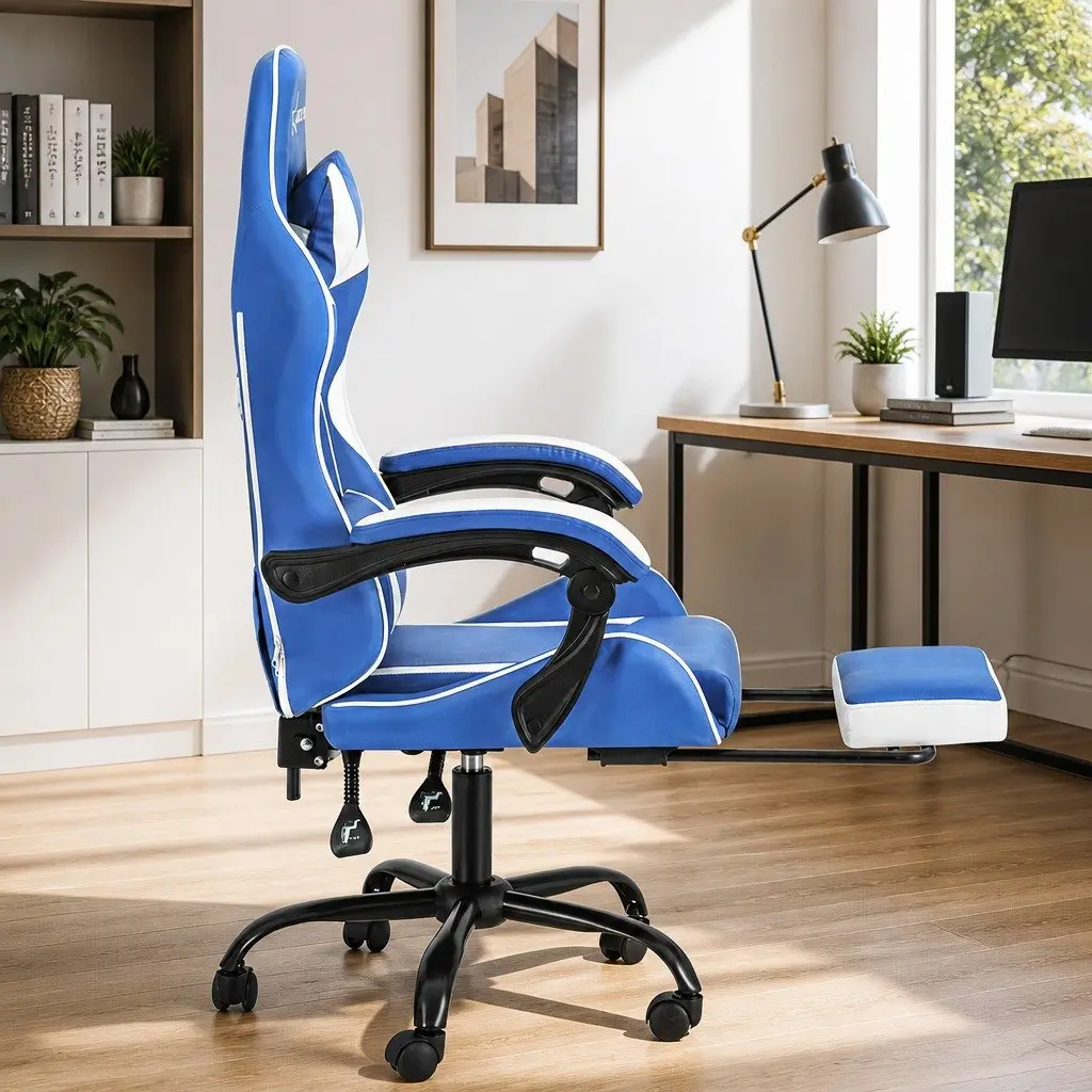 Gaming Chair in Blue & White