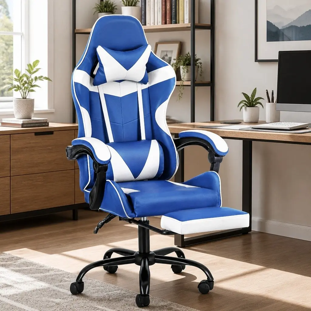 Gaming Chair in Blue & White