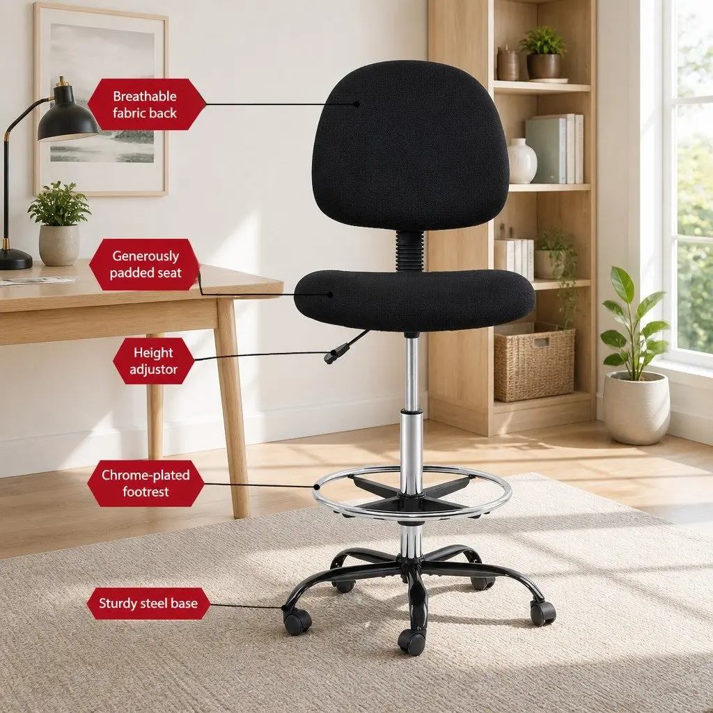 Black Drafting Stool with Adjustable Comfort