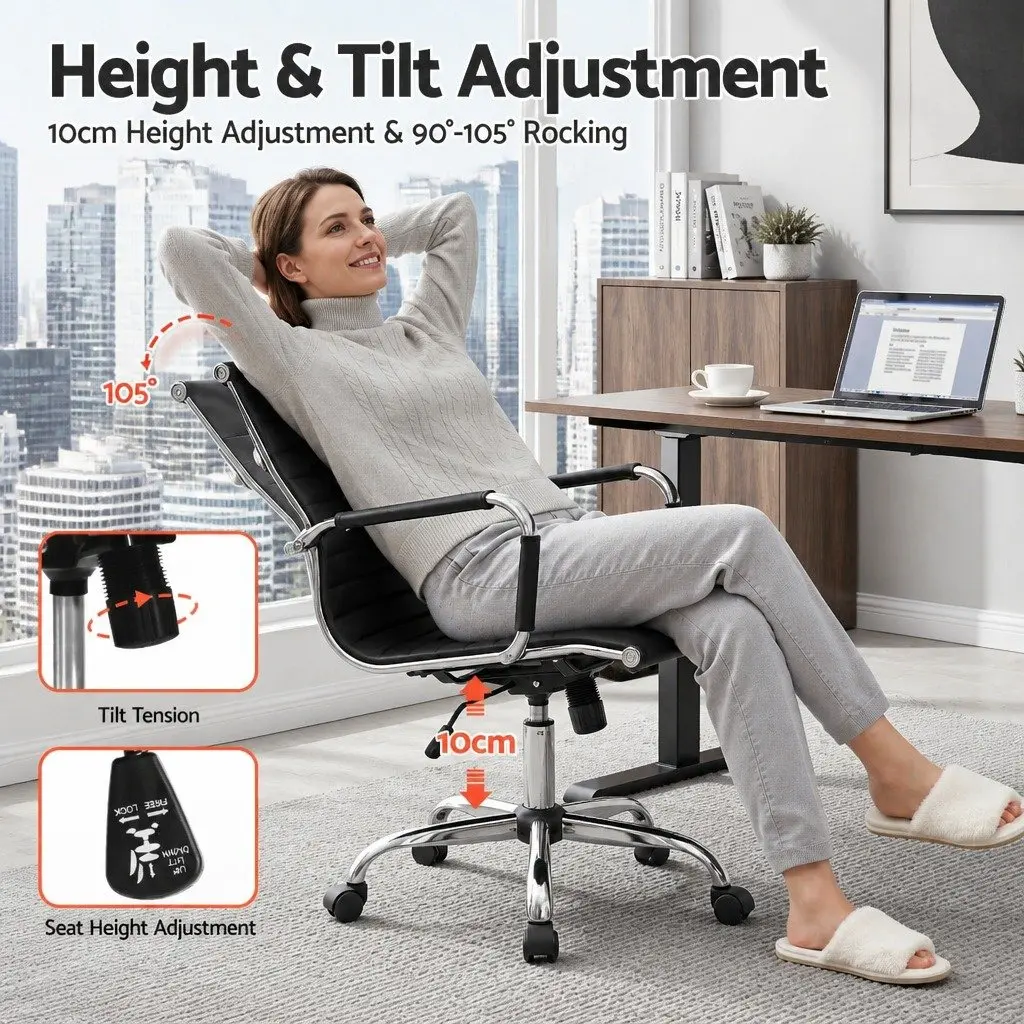Office Chair Mid Back Conference PU Leather Rotatable Tilt Height Adjustable