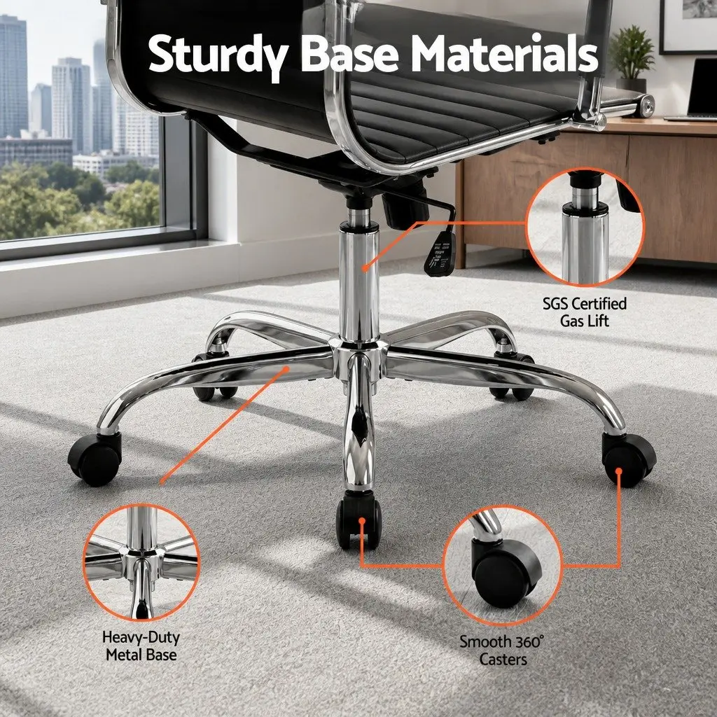 Office Chair Mid Back Conference PU Leather Rotatable Tilt Height Adjustable