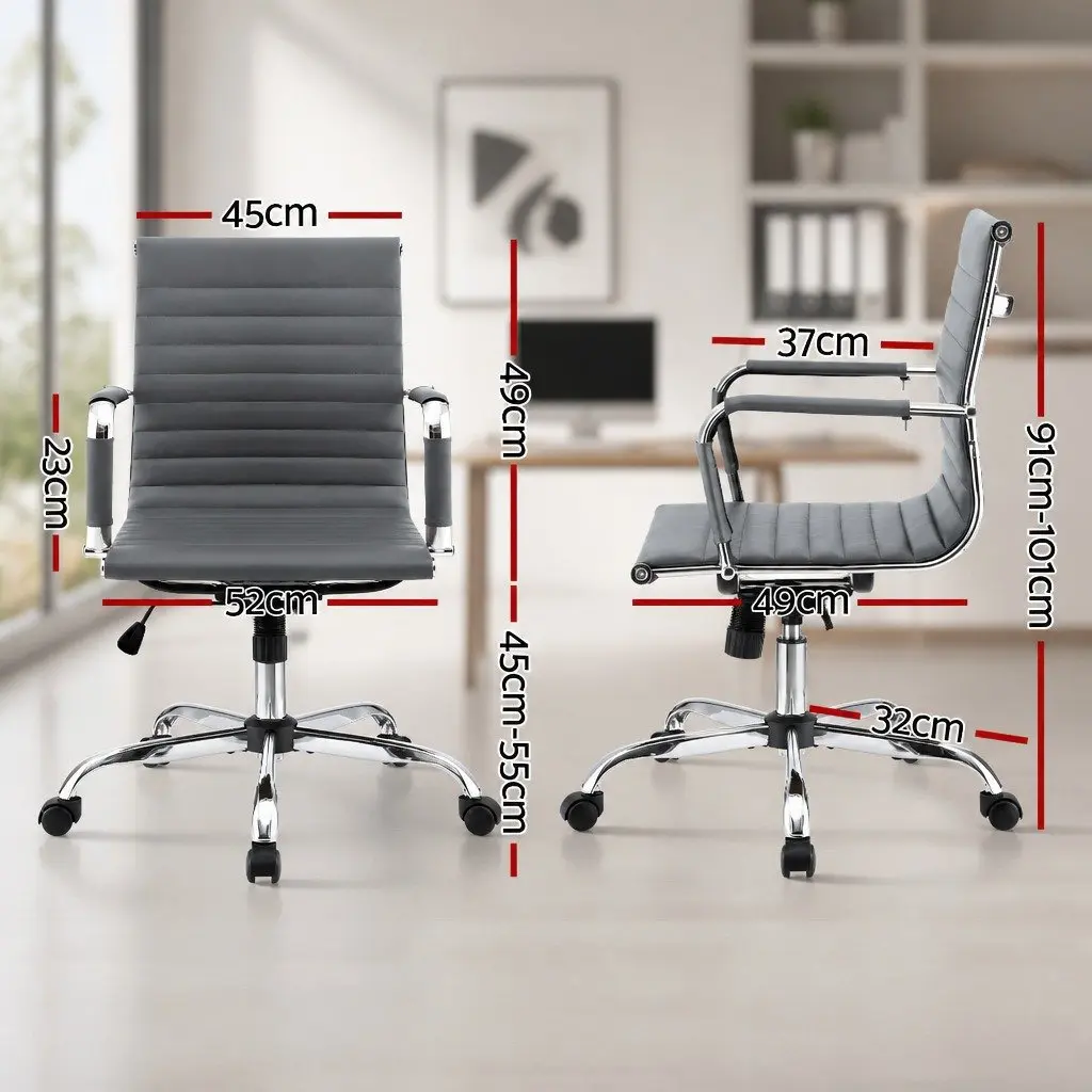 Mid Back Grey PU Leather Office Chair