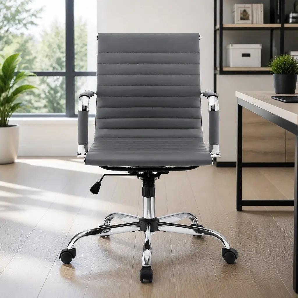 Mid Back Grey PU Leather Office Chair