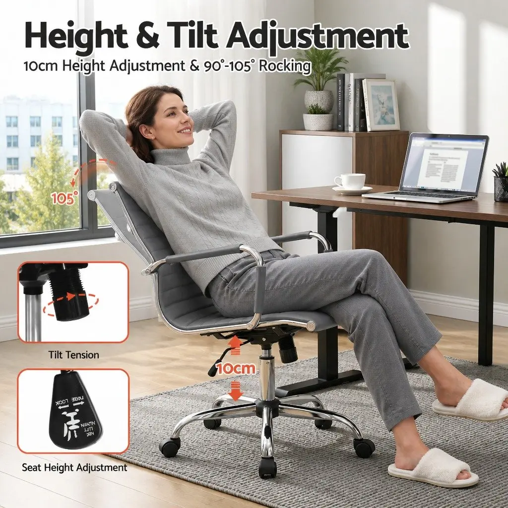 Mid Back Grey PU Leather Office Chair