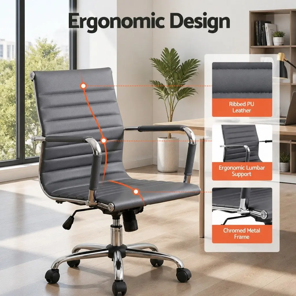 Mid Back Grey PU Leather Office Chair